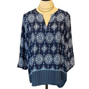 0+0 Blue Patterned Loose Fit Blouse Top Shirt size L